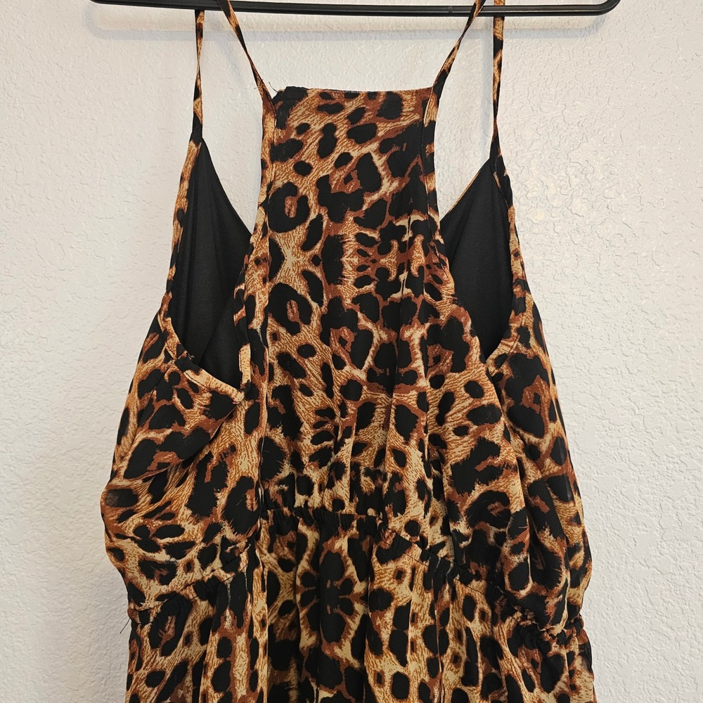 XL‎ Leopard Print Maxi Dress Spaghetti Straps Elastic Waist XL 15 17 - Picture 4 of 4